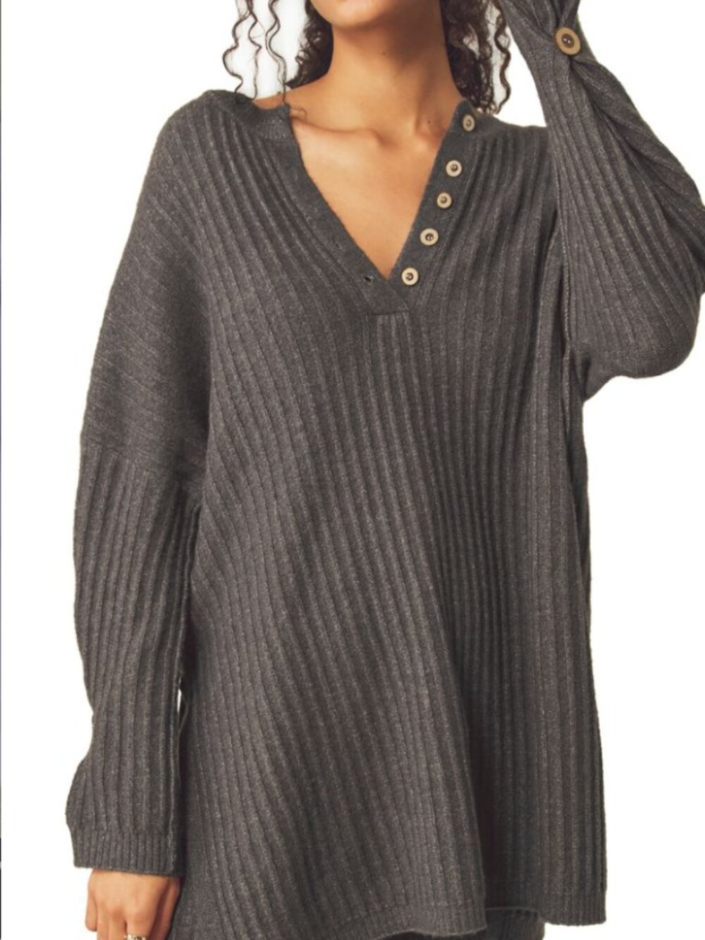 Free People Around The Clock Ribbed-Knit Sweater Size XS in Gray